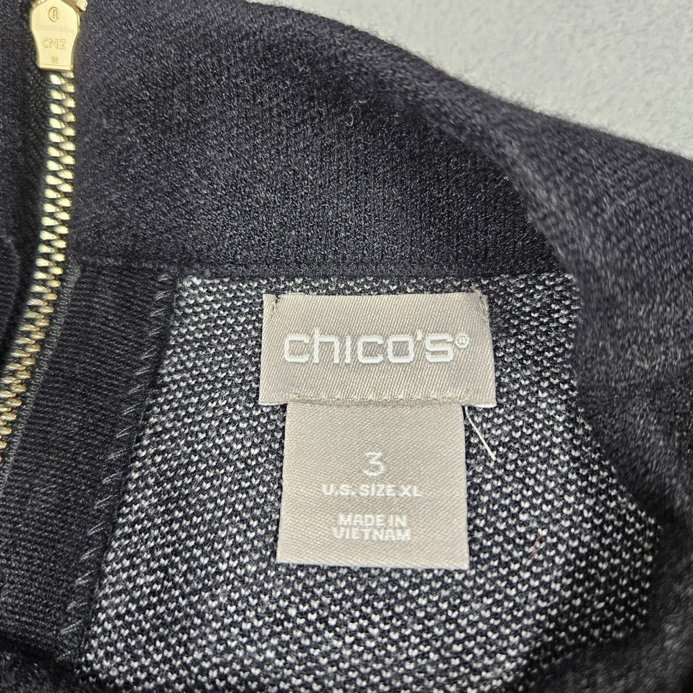 Chico's Sweater Womens 3 / XL Black White Pattern Zip Back Mock Neck Office Chic - Picture 3 of 11